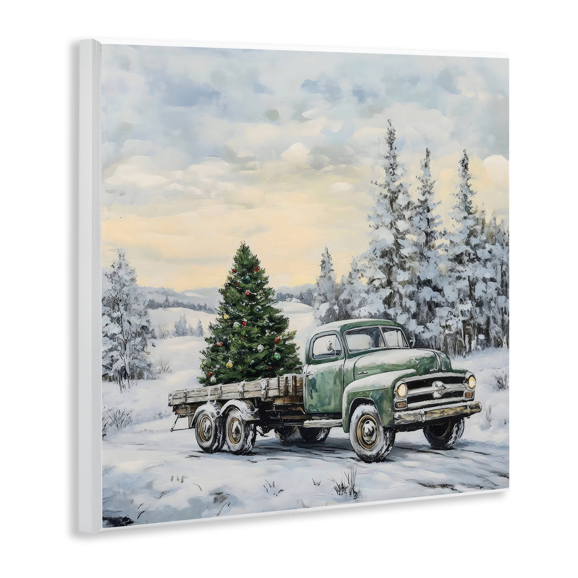 Green Christmas Tree Truck Wall Plaque Art, design by Petal Prints Design