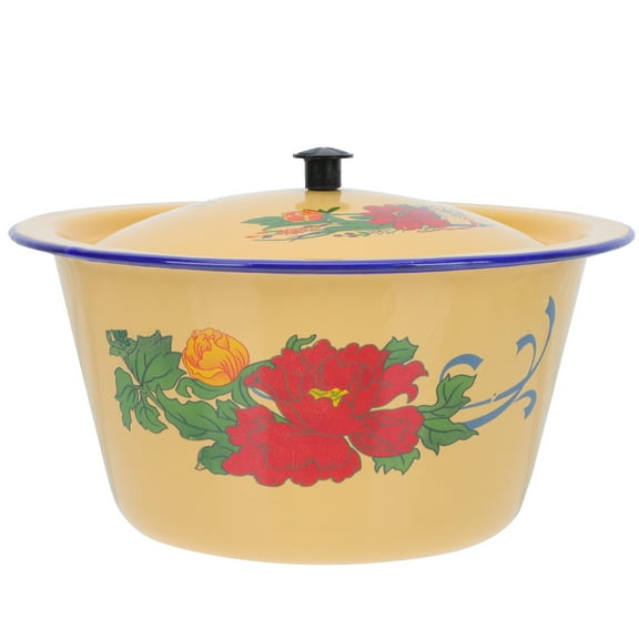 1pc Vintage Enamel Oil Pot Retro Enamel Bowl Tureen Pot with Lid(Random Pattern)