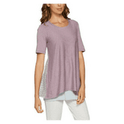 LOGO by Lori Goldstein Short Sleeve Eyelet Back Top and Tank Twin Set Pearl Gray S