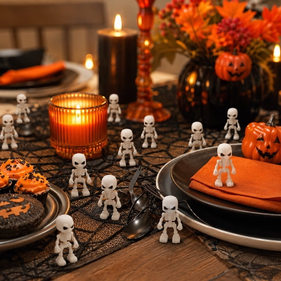 Glow in The Dark Skeleton Small Halloween Decor 3 Inch Plastic Skeleton Spooky Halloween Decorations for Desk and Party Display, 1 Pack