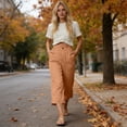 thumbnail image 6 of Cropped Pants Womens Petite Linen Pant 2026 Lightweight Elastic Waist Wide Leg Mid Calf Length Summer Beach Dress Capris Orange M, 6 of 6