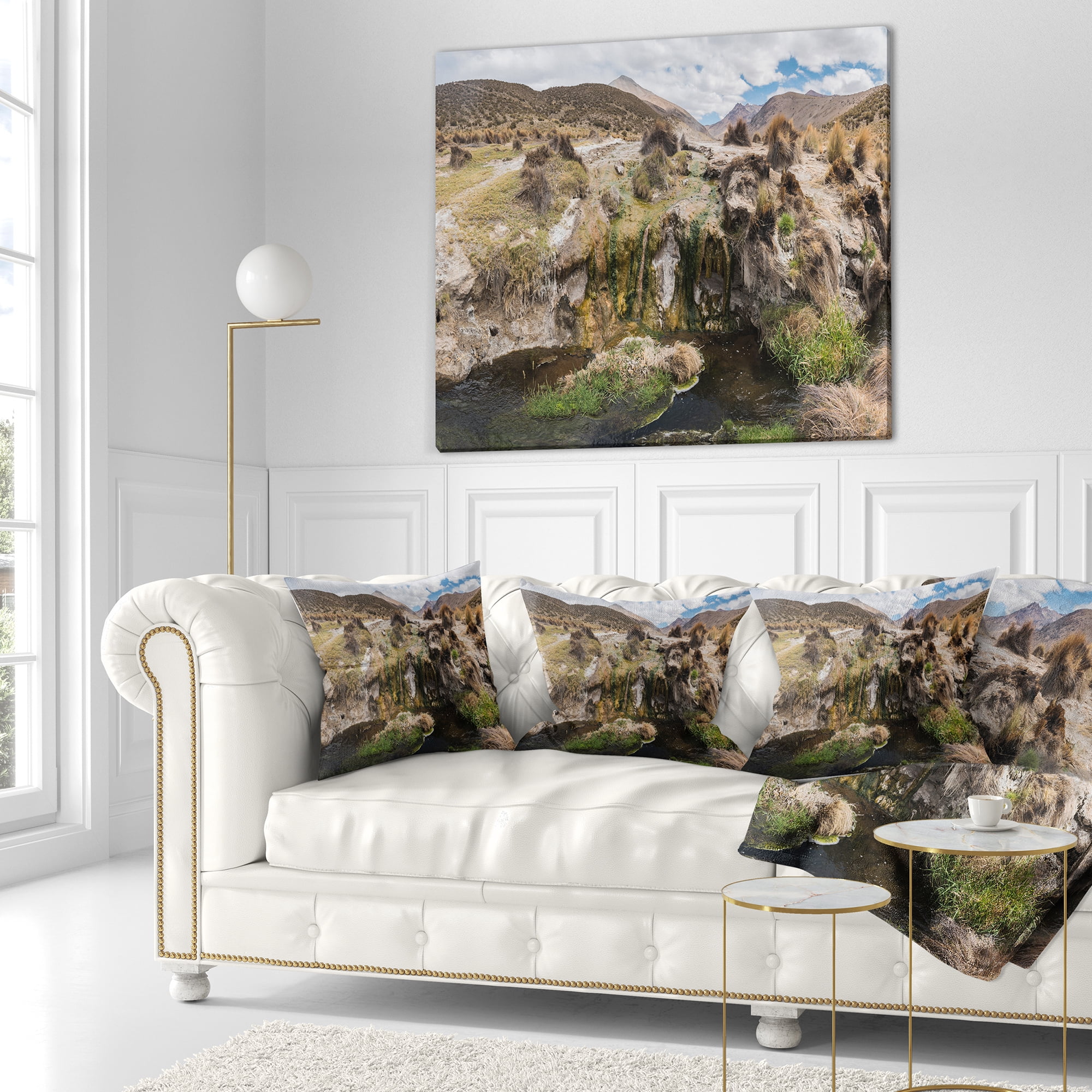 Designart Fumaroles Altipano Geothermal Area - Landscape Printed Throw Pillow - 18x18