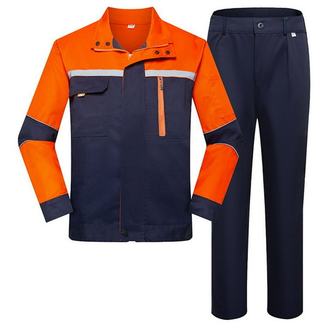 Penkiiy Unisex Work Suit With Long Sleeves Coat Jacket And Reflective Pants Color Blocking Set S Orange