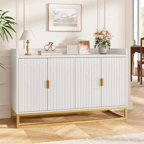 47.2" Fluted Sideboard with Storage Cabinet – Modern Kitchen Sideboard with Adjustable Shelves for Living Room & Entryway, White