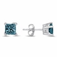 thumbnail image 4 of 1 Carat Total Weight CTTW Blue Princess Diamond Studs in 14K gold - Great Gift for Women, 4 of 6