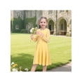 thumbnail image 4 of Sunny Fashion Girls Dress Yellow Long Sleeve Lace Trimmed Waffle Knit Flared Elegant Family Outfit 8 Years, 4 of 7