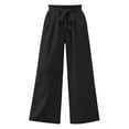 thumbnail image 5 of Women's High Waist Paperbag Bow Wide Leg Pants, Drawstring Flowy Pocket Polyester Trousers, Soft Airy Casual Bottoms for Vacation Social Gatherings Daily | TruHer,Black M, 5 of 9