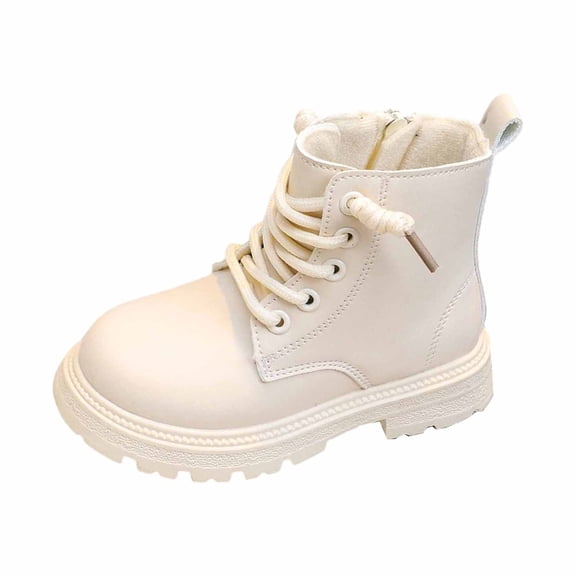 WZEIIOT Girls Stylish Leather Boots Solid Color Lace-Up Soft Sole Athletic Short Flat Boots