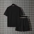 thumbnail image 5 of Mens 2 Piece Outfit Crew Neck Short Sleeve Ligjtweight Drawstring Shorts Summer Solid Color Set With Large Pockets Black XL, 5 of 7