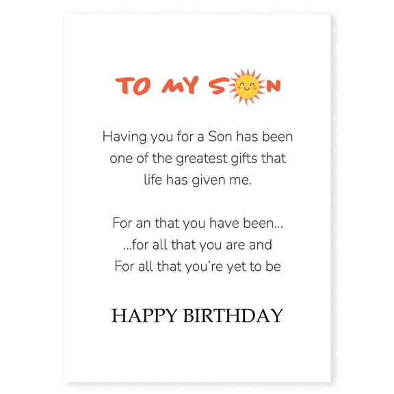 Birthday Card for Son "To My Son Birthday" Heartfelt Family Greeting Card