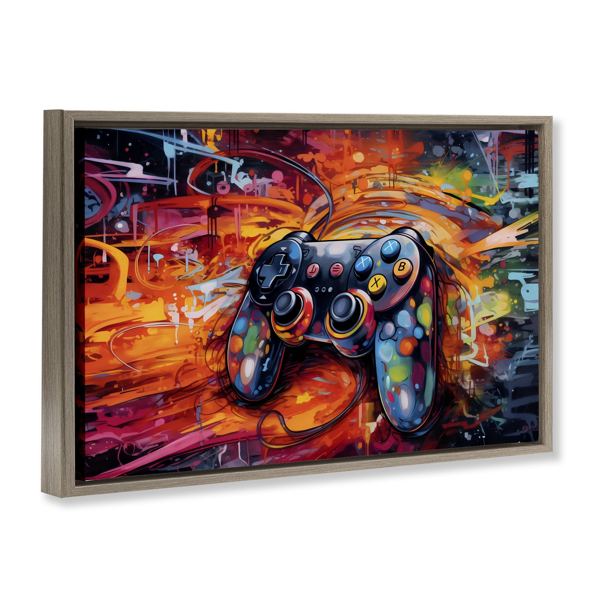 Stupell Industries Gaming Swirl Controller Energy Brown Framed Floater Canvas Wall Art, design by Creative Studio