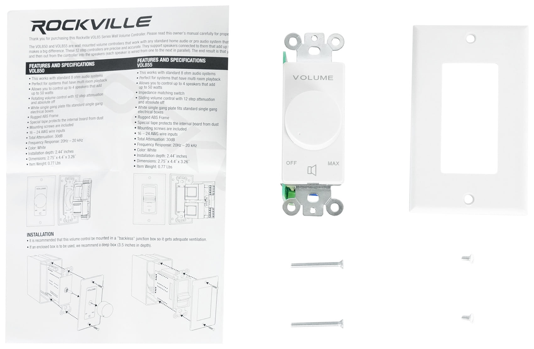 Rockville 2-Room Home Audio Receiver Amplifier w/Bluetooth+Wall Volume Controls