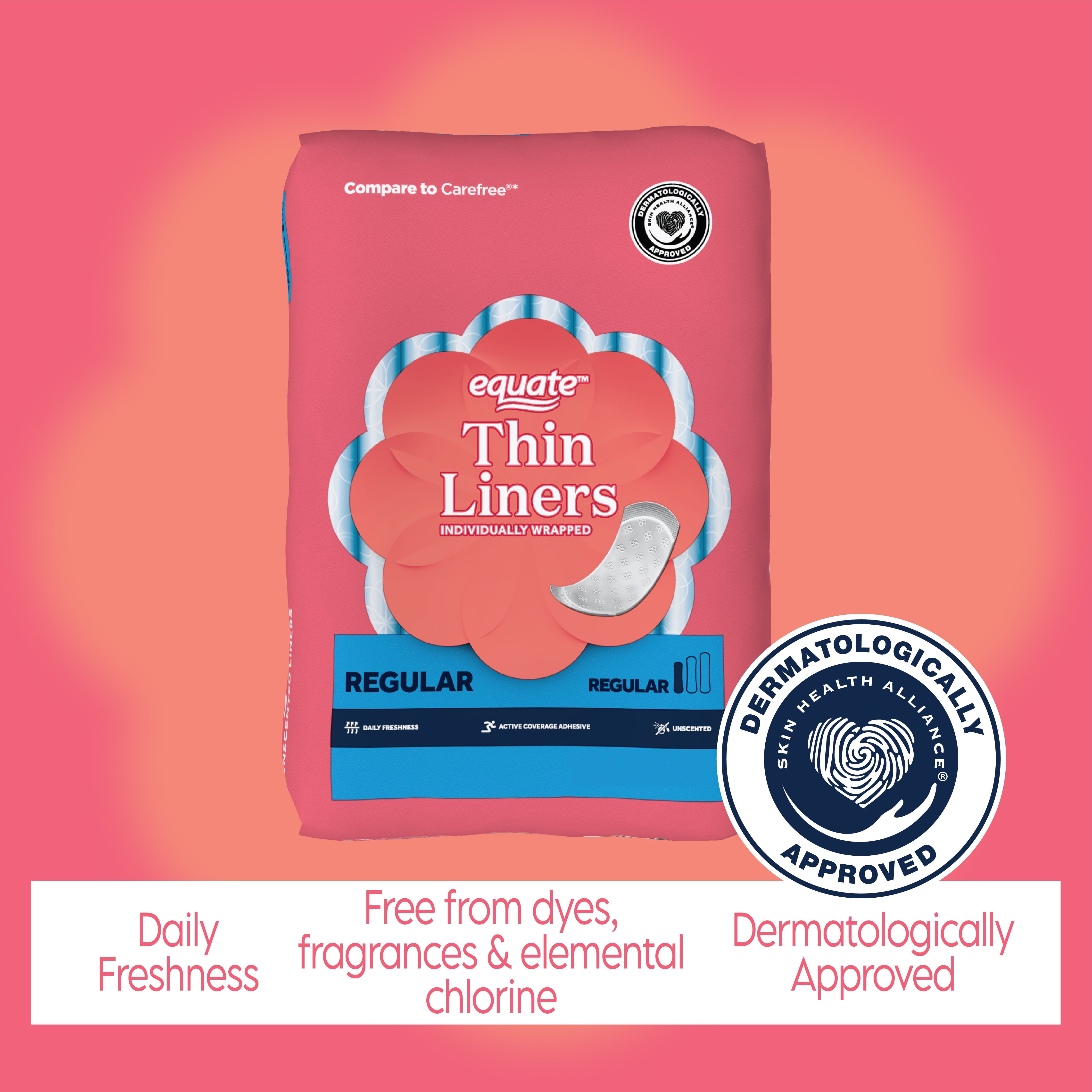 Equate Individually Wrapped Thin Liners, Size Regular (54 Count)