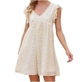 thumbnail image 1 of Robes d'Été Femmes Décontractées à Volants Manches Courtes Mini Robe Col en V Imprimé Floral Bohème Plage Vacances Robe Courte, 1 of 7
