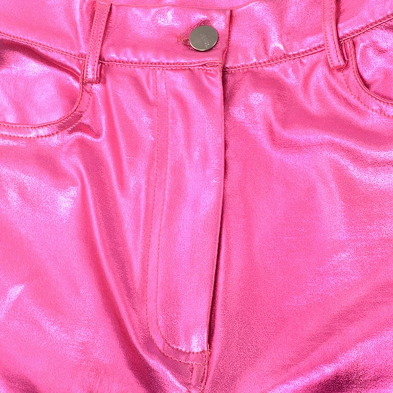 XFLWAM Women's Shiny Metallic Rave Pants Straight Leg Faux XFLWAM Women's Shiny Metallic Rave Pants Straight Leg Faux