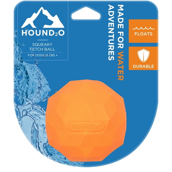Hound2O Dog Toys | Squeaky Fetch Ball, Orange | Durable & Floating Outdoor Toy for Dogs