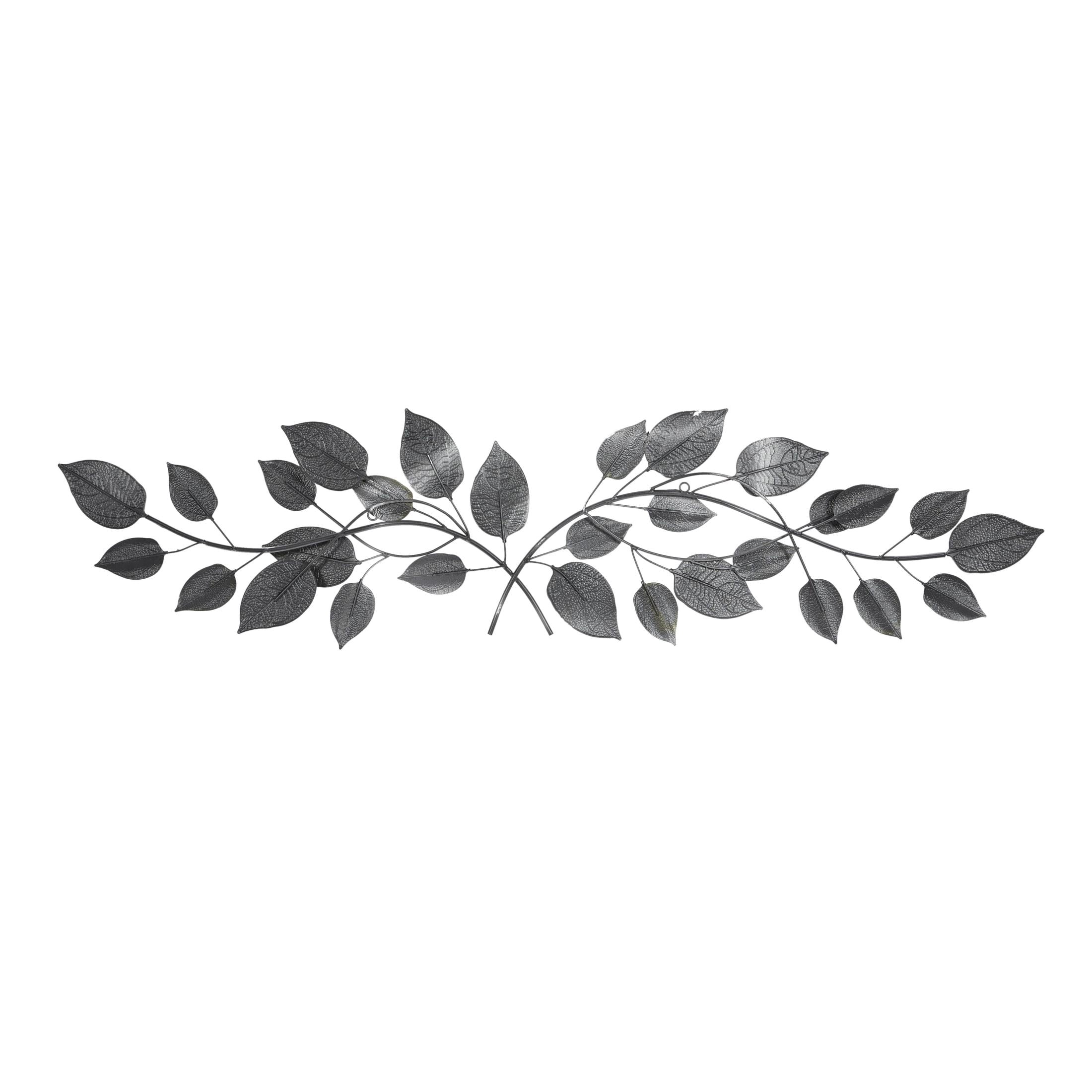 DecMode Timeless and Traditional Metal Leaves Wall Décor in Brown, 50"L x 15"H,