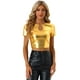 thumbnail image 1 of Camiseta Corta de Color Metálicos para Mujer Camiseta Brillante de Fiesta de Manga Corta Oro M, 1 of 6