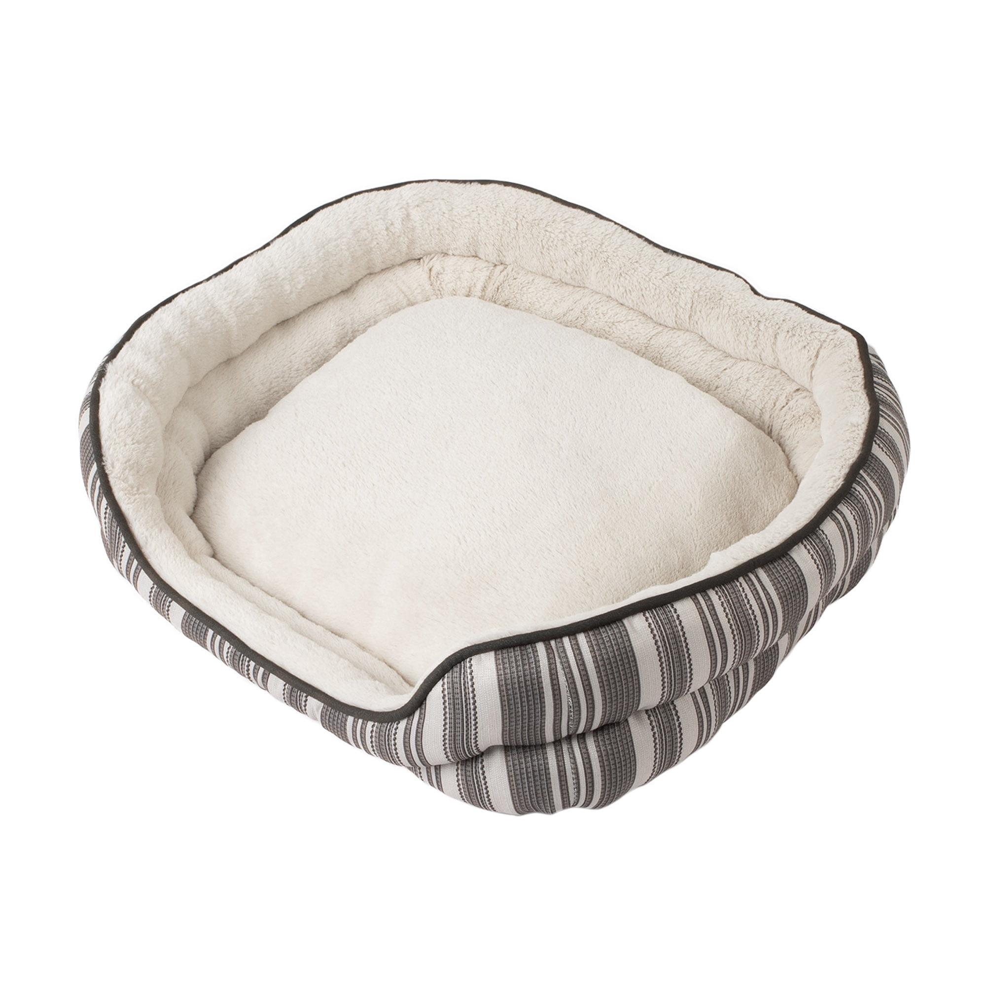 Petmate Double Bolster Cuddler Dog Bed, Cat Bed for Medium Dogs and Cats, 21 x 25 Inches, Raised Rim, Non Skid Bottom, Machine Washable, Assorted Brown or Blue