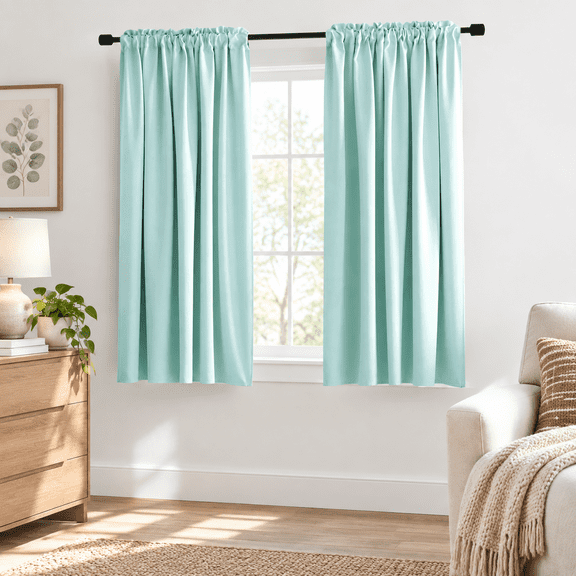 Aqua 52"W x 48"L (Pack of 2) Triple Weave Blackout Window Curtains