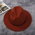 thumbnail image 3 of Douhoow Unisex Panama Hat Vintage Style Wide Brim Belt Buckle Felt Fedora Hat, 3 of 4