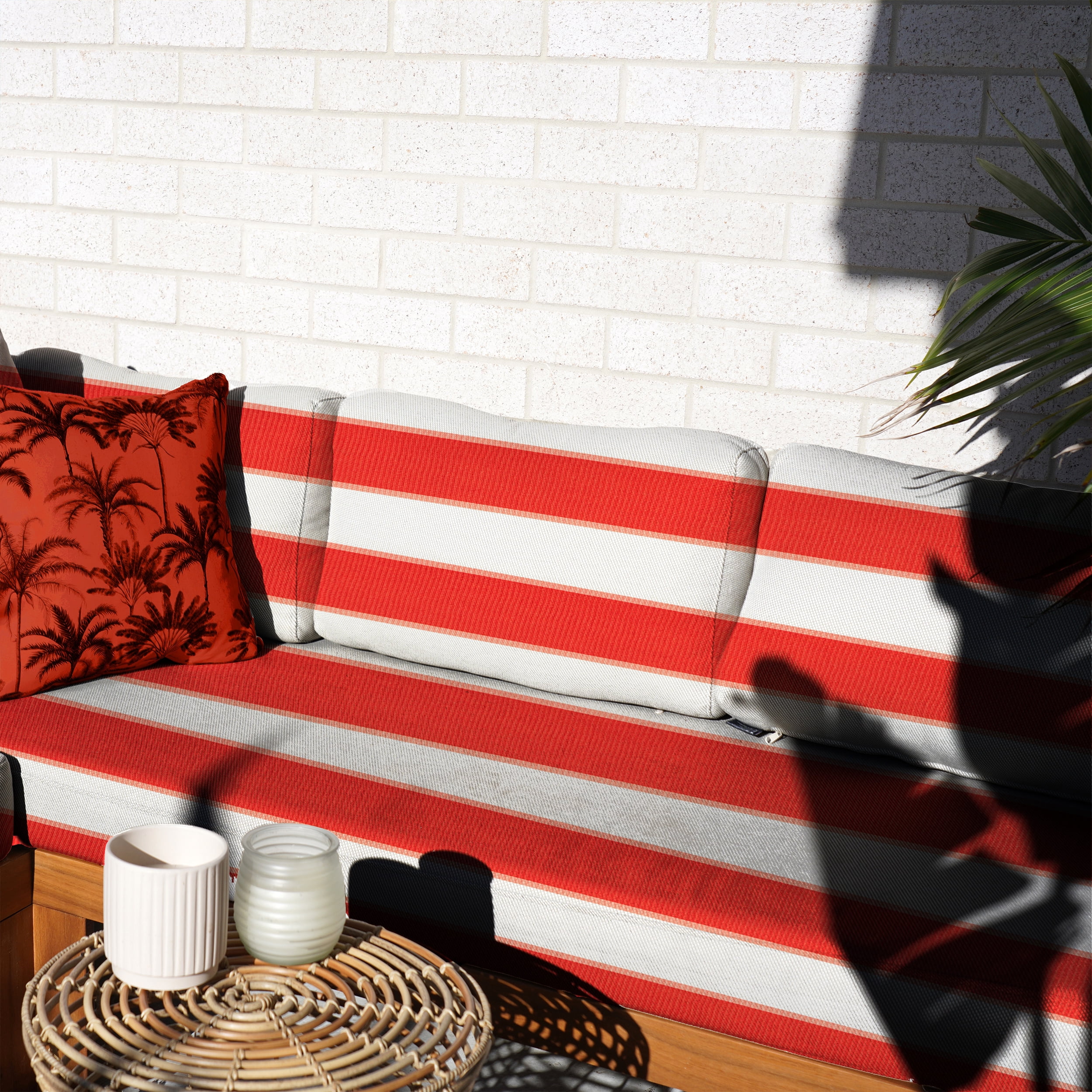 Waverly Inspirations, Home Decor, 100% Polyester, Water/Stain Resistant, Indoor/Outdoor Fabric - Print Width 54 Inch, Boca Stripe, Strawberry, 2 Yard