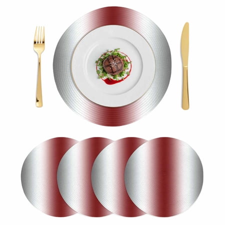 Red Grey White Round Placemats Set of 4 Braided Polypropylene Place Mats Farmhouse Ombre Color Modern Simple Washable Table Mats for Kitchen Dinner Holiday Wedding Party Coffee Table Decoration 15