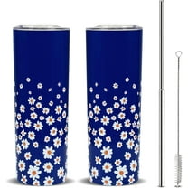 Daisy Skinny Tumblers with Lids and Straws - 20oz Stainless Steel Insulated Floral Travel Slim Cups, Perfect Daisy Gifts for Women, Daisy Decor, Keeps Drinks Hot for 4  Hours and Cold for 10  Hours
