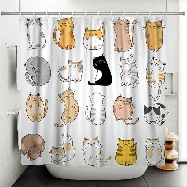 Funny Cat Shower Curtain Modern Abstract Minimalist Kitten Colorful ...