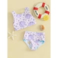 thumbnail image 5 of FEORJGP Kids Girl Two Piece Swimsuits Toddler Summer Bikini Swimwear Sleeveless Vest Shell/Flower Print Tank Tops Crew Neck Knotted Tankini and Elastic Shorts Set Cute Bathing Suits Beachwear, 5 of 9