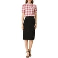thumbnail image 2 of Allegra K Women's Plaid Tie Collar Neck Blouse Retro Short Puff Short Sleeve Shirt Top, 2 of 6