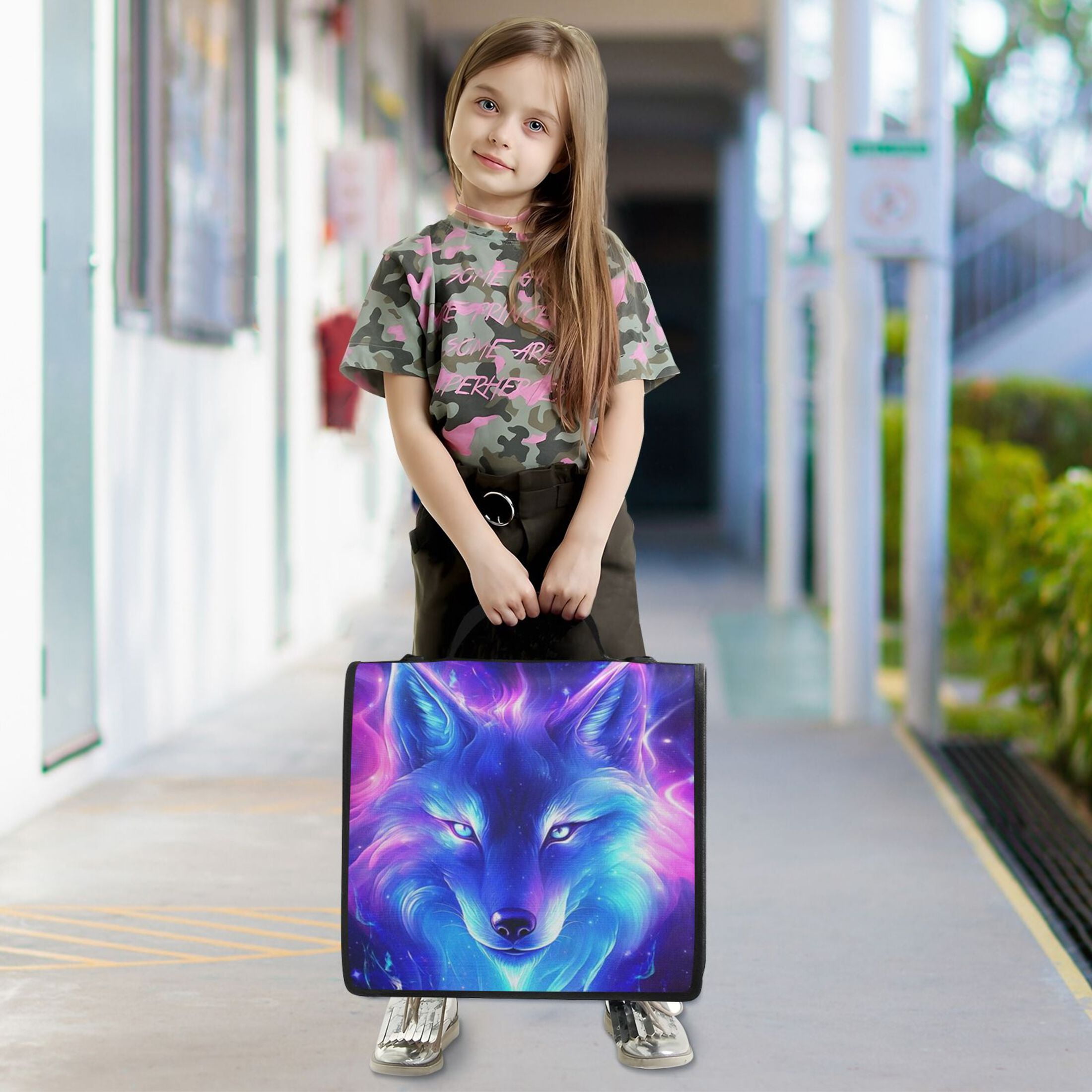 Zipper Binder Wolf Starry Sky 1.5 Inch Binder Folder Bag with Shoulder Strap and Handle