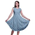 thumbnail image 1 of Bimba Robe Midi Évasée d'Été Sans Manches à Imprimé Floral et Géométrique Bleue Shibori pour Femmes - Petit, 1 of 6