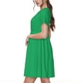 thumbnail image 2 of Salouo Forestgreen for Women's Short Sleeve Summer Dress, Pleated Loose Swing Knee Length Dresses with Pockets, 2 of 6