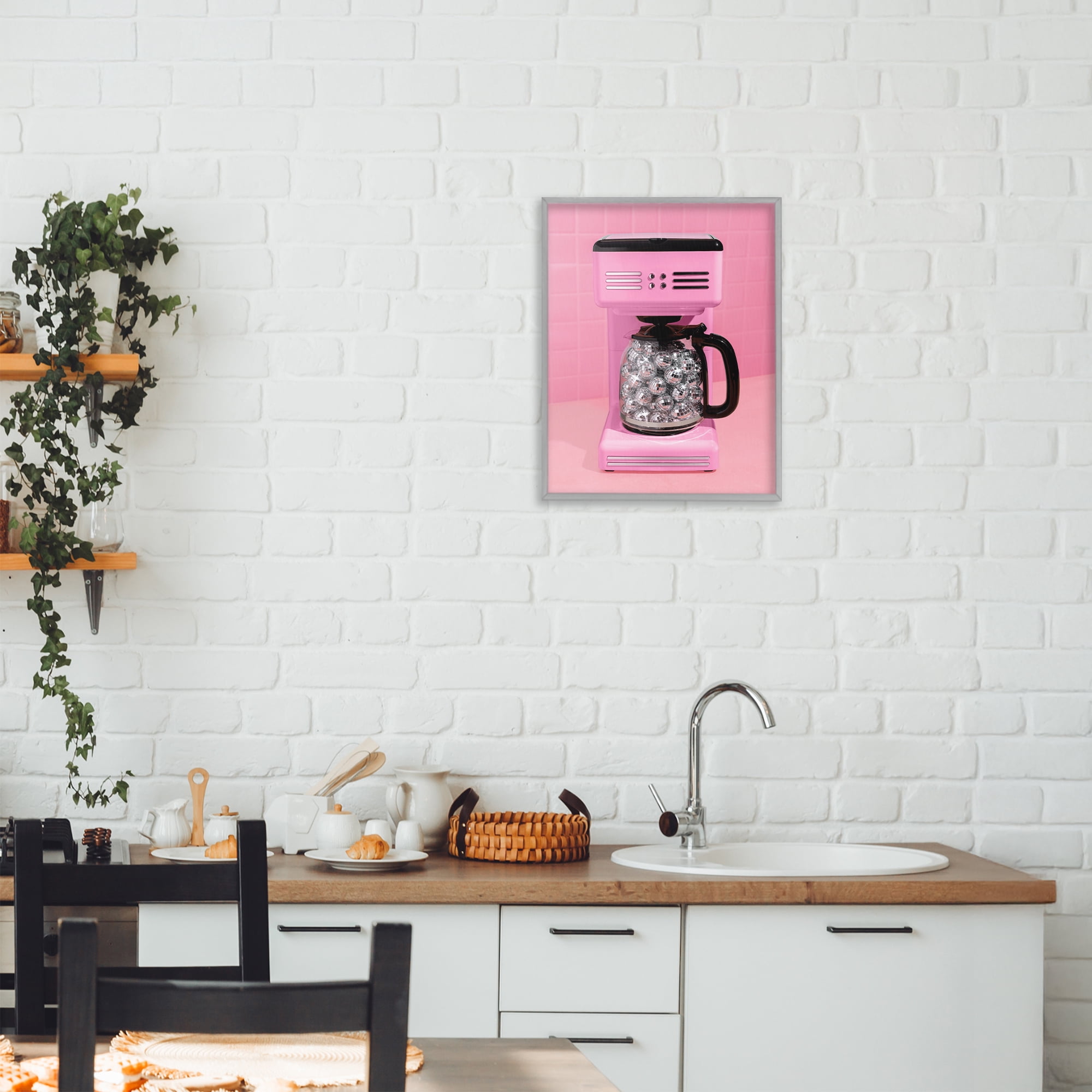 Stupell Industries Disco Coffee Over Pink Gray Framed Giclee Art, design by LISH Creative