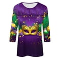 thumbnail image 4 of RKSTN Mardi Gras 3/4 Sleeve T Shirts for Women Top Oversized Crewneck Carnival Mask Print 3/4 Length Sleeve Shirt Womens Casual Round Neck Mask Tuesday Carnival Party Three Quarter Sleeve Tee Shirt, 4 of 5