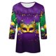 thumbnail image 4 of RKSTN Mardi Gras 3/4 Sleeve T Shirts for Women Top Oversized Crewneck Carnival Mask Print 3/4 Length Sleeve Shirt Womens Casual Round Neck Mask Tuesday Carnival Party Three Quarter Sleeve Tee Shirt, 4 of 5