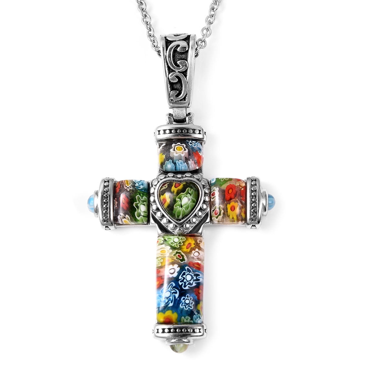 Shop LC Multi Color Murano Millefiori Glass Black Oxidized Stainless