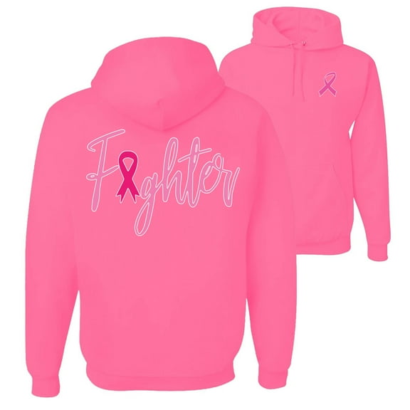 Wild Bobby, Fighter Breast Cancer Survivor, Breast Cancer Awareness, Front and Back Unisex Graphic Hoodie Sweatshirt, Neon Pink, X-Large