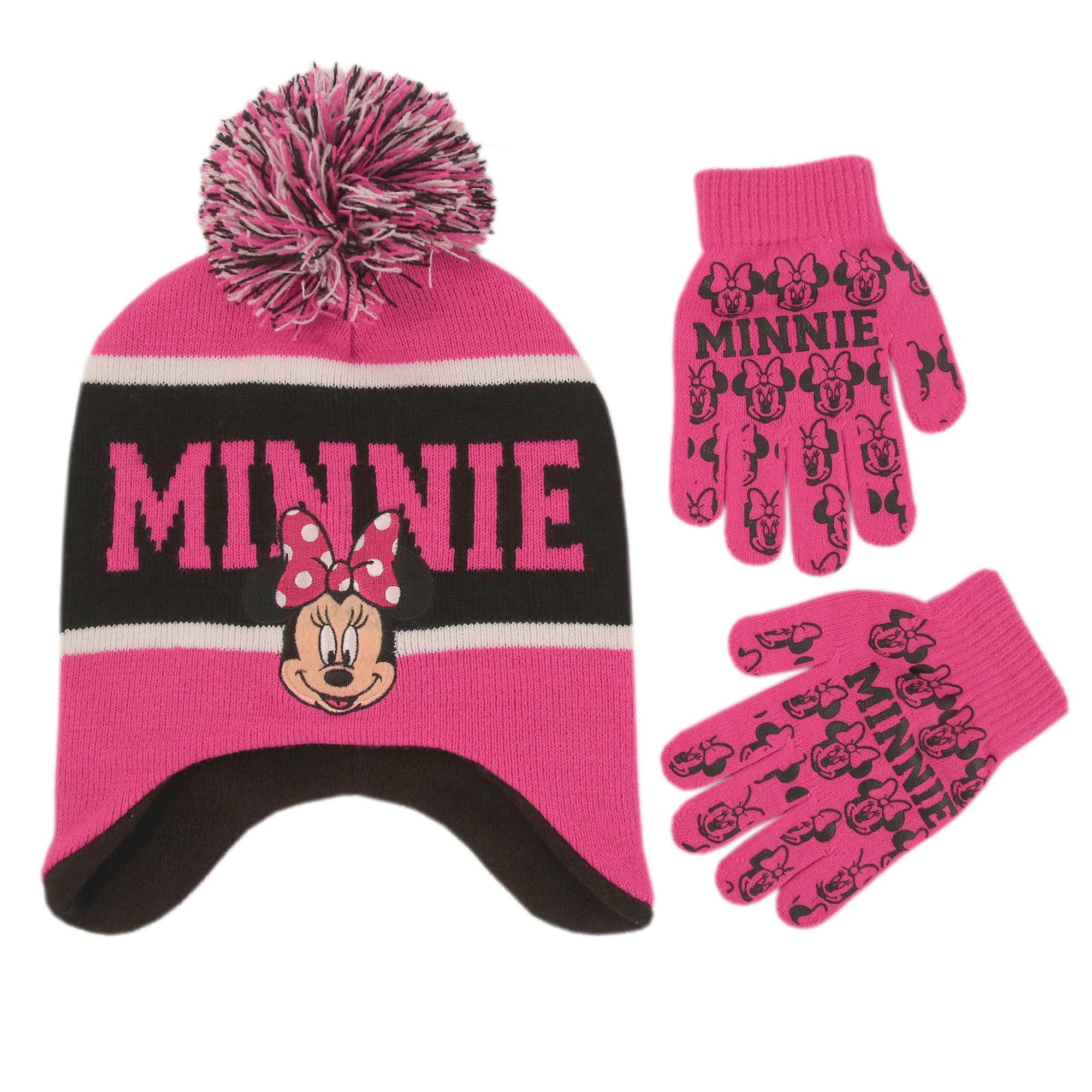 Disney Minnie Mouse Childrens Girls Mickey & Minnie Winter Hat And Gloves GL612 