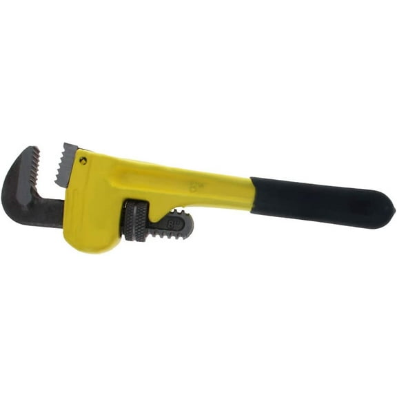 2Pcs 8 Inch Aluminum Handle Heavy-Duty Hook Jaw Straight Pipe Wrench, Yellow