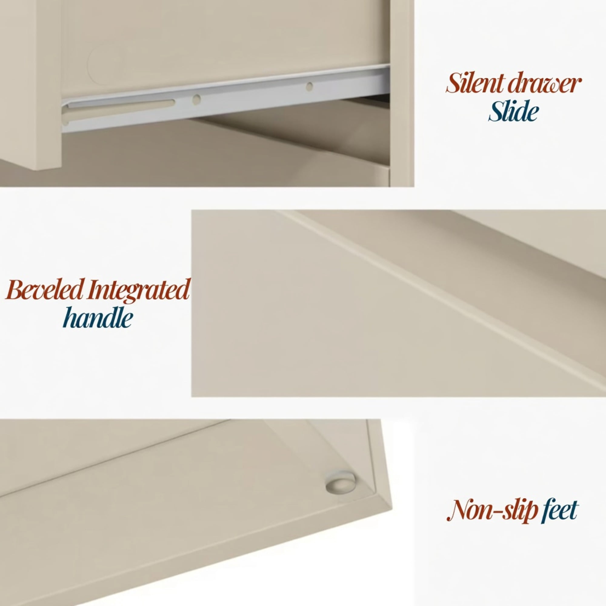 3-Drawer Nightstand, Handle-Free Modern Bedside Table with Soft Close Drawers, Water Resistant P2 MDF Storage Side Cabinet for Bedroom Small Apartment