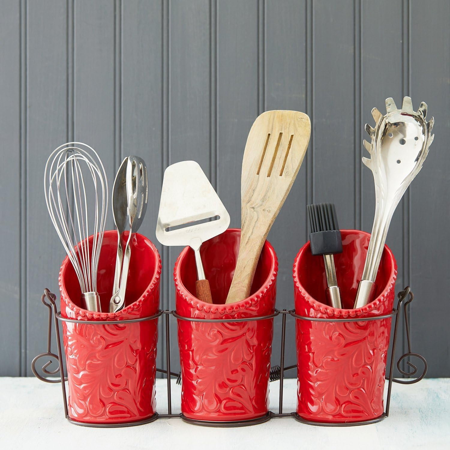 Kitchen Utensil Holder Set - Red