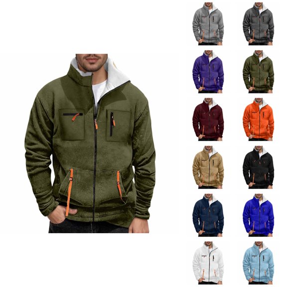 Mens Zip Up Sweatshirt 2026 Fall Winter Long Sleeve Casual Stand Collar Full Zipper Sweatshirt Jacket Cardigan Outerwear