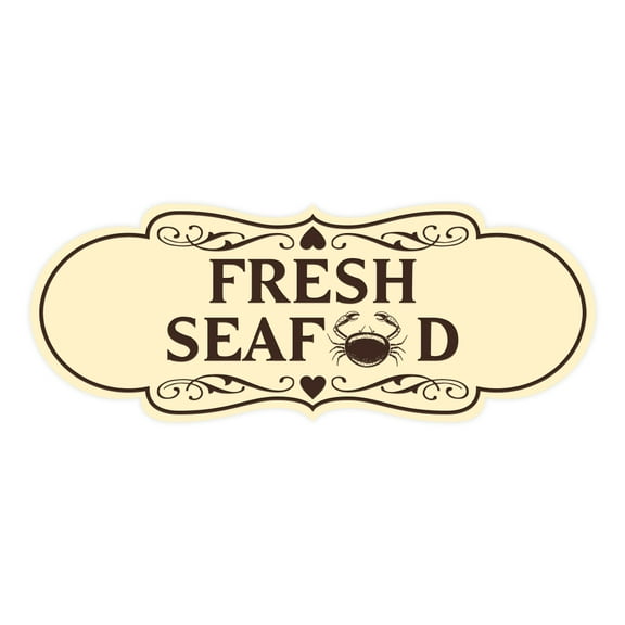 Designer Fresh Seafood Sign (Ivory/Dark Brown) - Large