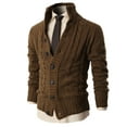 thumbnail image 2 of H2H MENS HIGH NECK TWISTED KNIT CARDIGAN SWEATER WITH BUTTON DETAILS BROWNBEIGE US L/ XL (KMOCAL020), 2 of 6