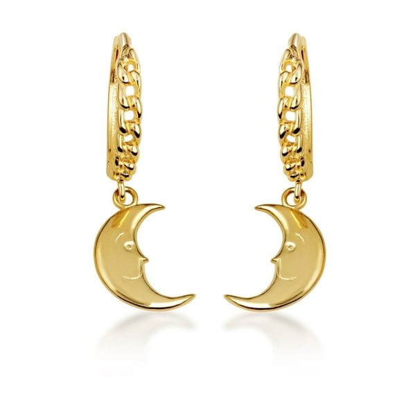 Yellow Gold Crescent Moon Face Huggie Earring (14K)