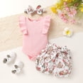 thumbnail image 4 of Younger Tree Toddler Baby Girl Summer Short Sleeve Romper Rabbit Shorts Headband Easter Clothes Outfits Set for 0-3 Months, 4 of 8