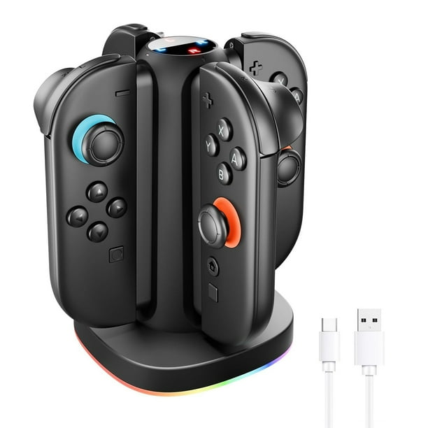 Base de carga para Nintendo Switch 2 Joycons: estación de carga magnética rápida 4 en 1 con luces RGB y cable de 1 metro