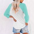 thumbnail image 4 of fatyb Women's 3/4 Length Sleeve Shirts Crewneck Casual Blouses Colorblock Patchwork Loose Tee Shirts, 4 of 7